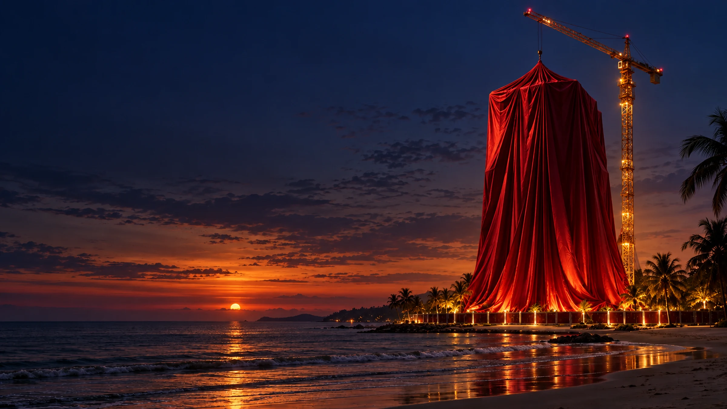 Illustration of a veiled tower by the sea